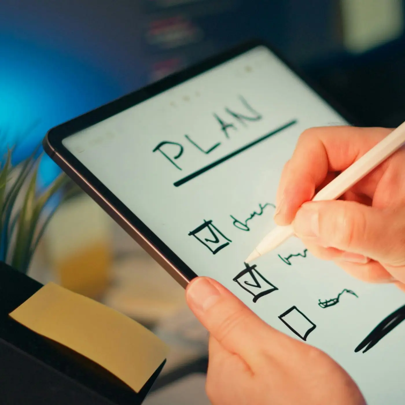 tablette avec une checklist de projets